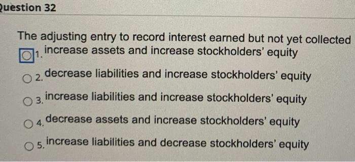 Solved Question 32 1 02. The adjusting entry to record | Chegg.com