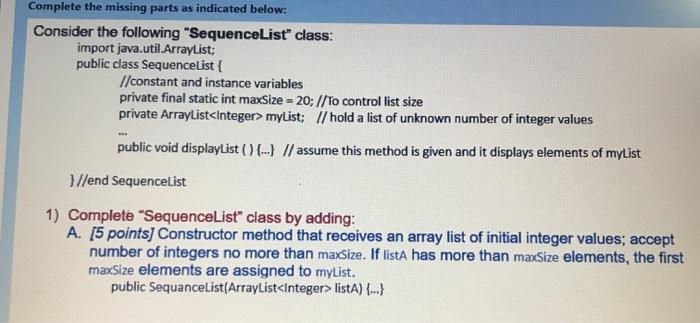 Solved Complete The Missing Parts As Indicated Below: | Chegg.com