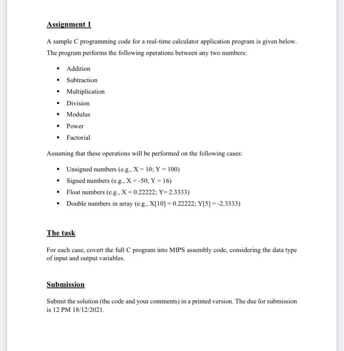 Solved Assignment 1 A sample C programming code for a | Chegg.com