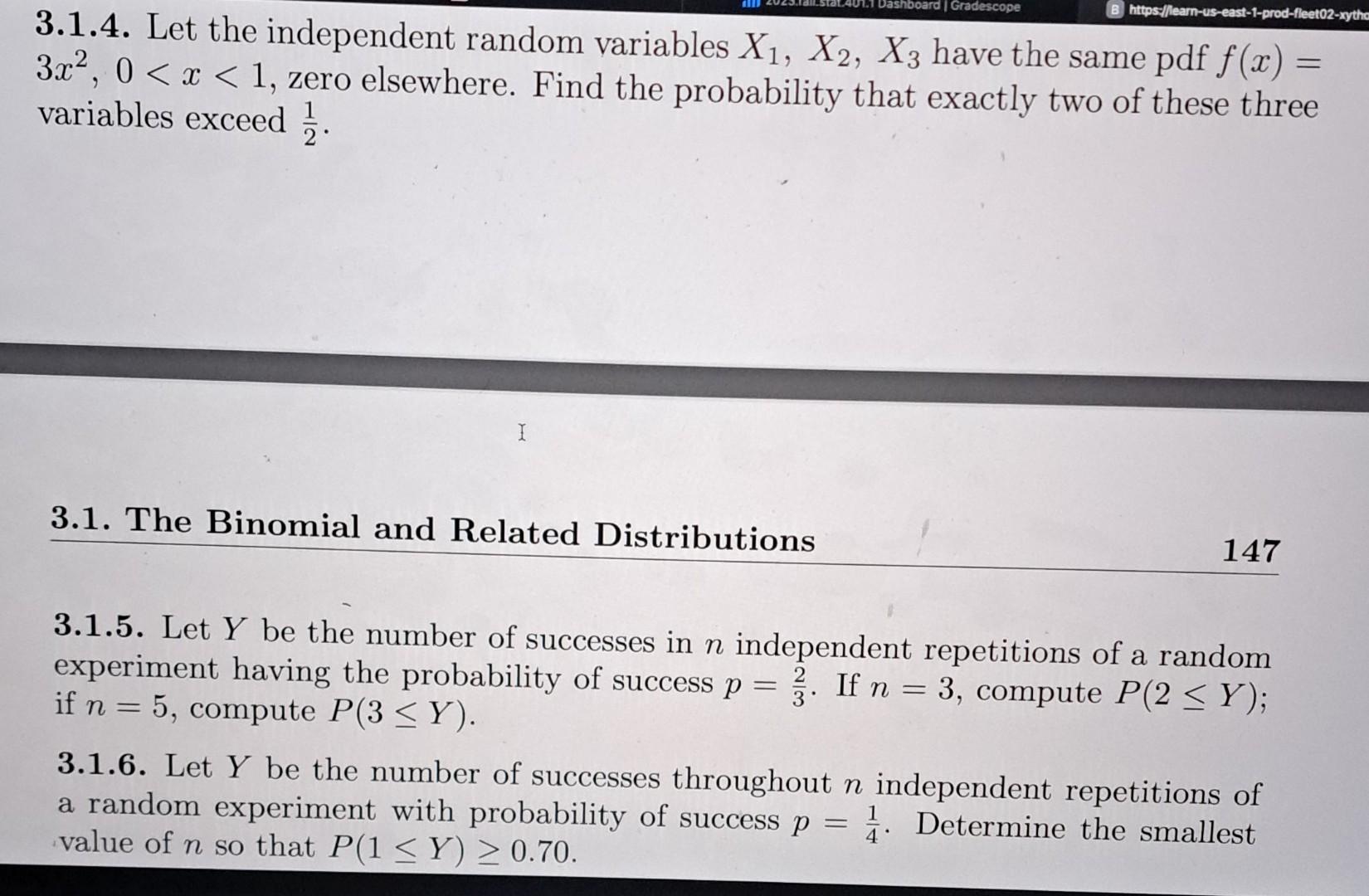 Solved 3 1 4 Let The Independent Random Variables X1 X2 X3