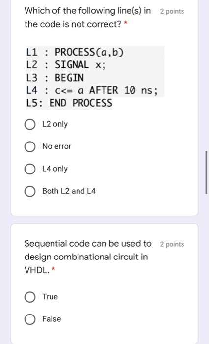 Solved 2 points Which of the following line of the code | Chegg.com