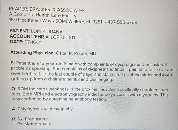PRADER, BRACKER, & ASSOCIATES A Complete Health Care Facility 159 Healthcare Way . SOMEWHERE, FL 32811. 407-555-6789 PATIENT: