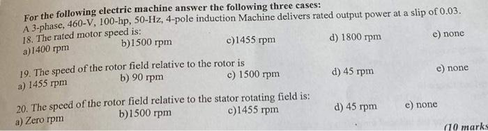 Solved For The Following Electric Machine Answer The | Chegg.com