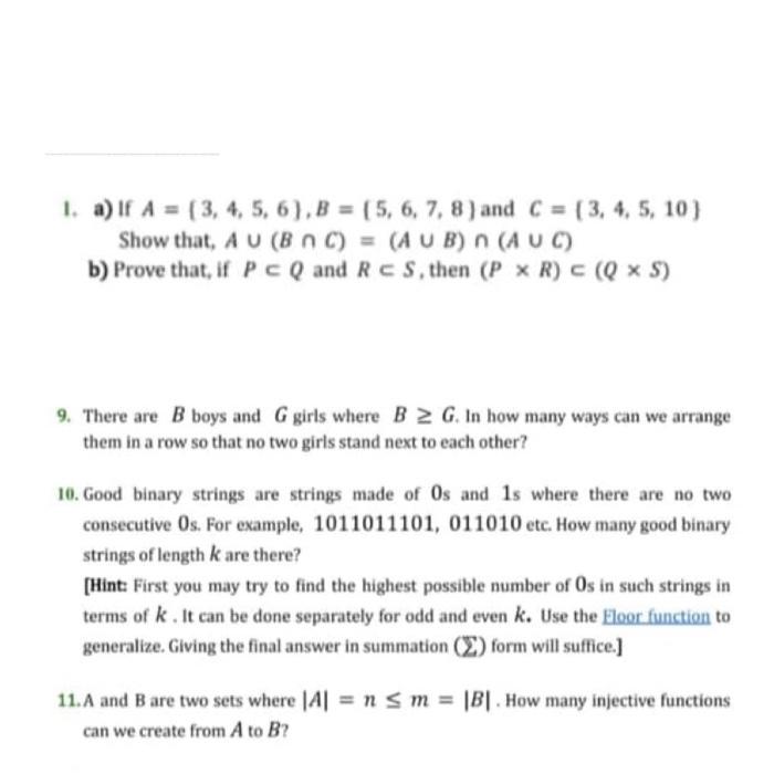 Solved 1. A) If A = (3, 4, 5, 6), B = [(5, 6, 7, 8) And | Chegg.com