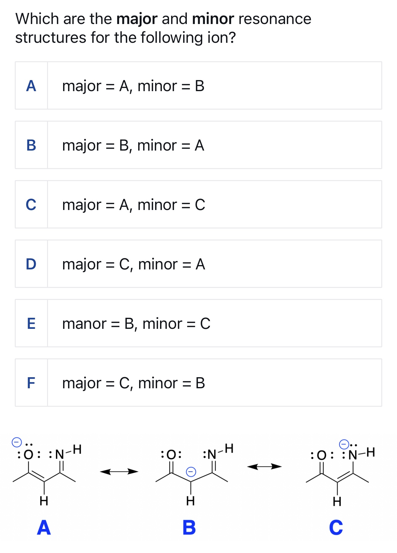 Solved Which are the major and minor resonancestructures for | Chegg.com