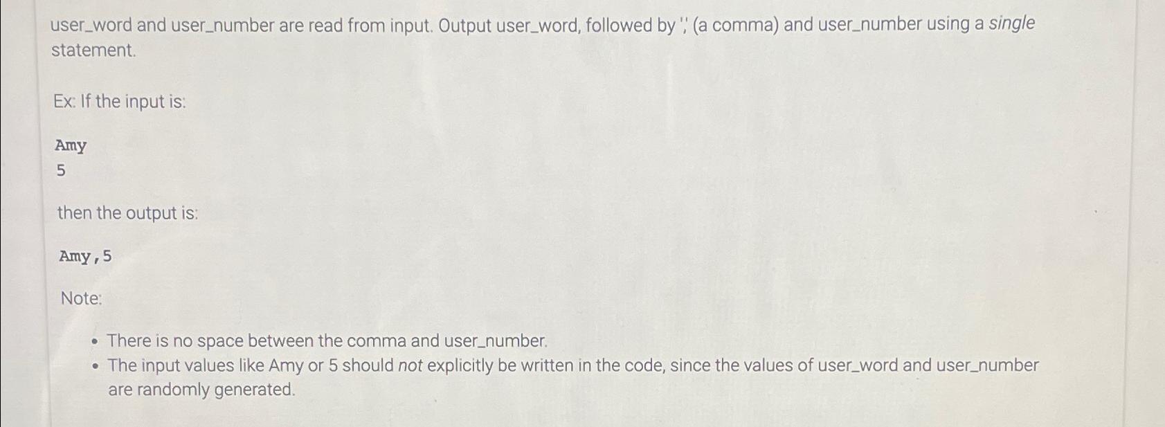 Solved user_word and user_number are read from input. Output | Chegg.com