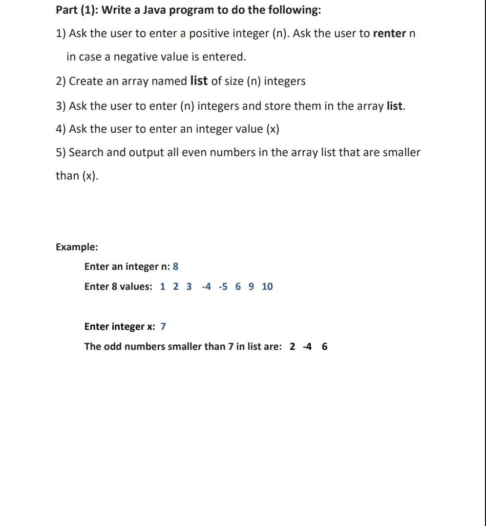 Solved Part (1): Write a Java program to do the following: | Chegg.com