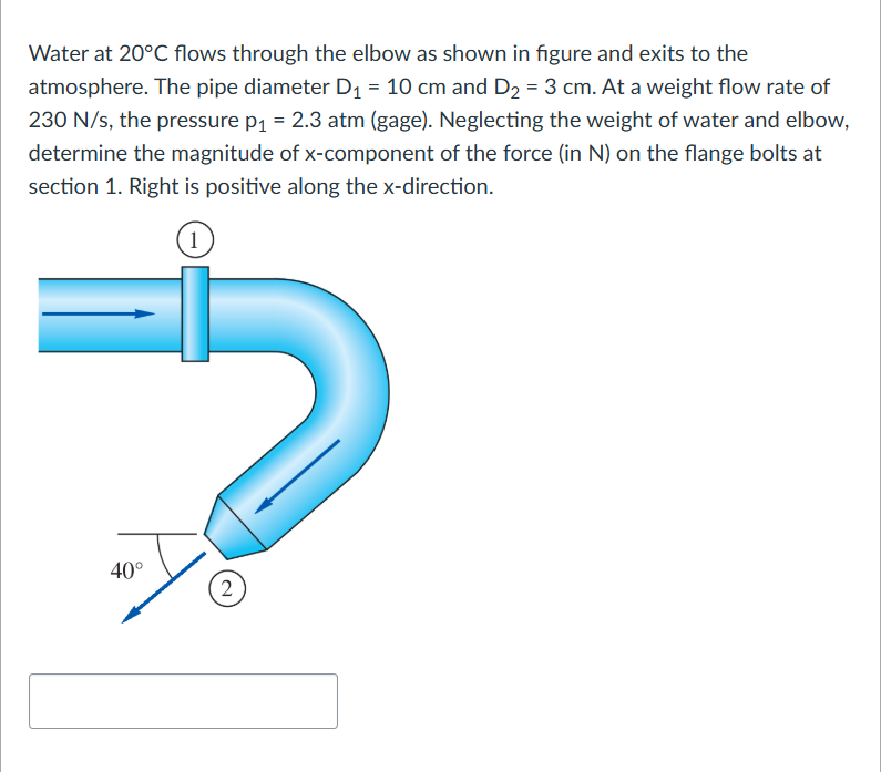Solved Water at 20°C ﻿flows through the elbow as ﻿shown in | Chegg.com