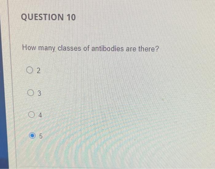 Solved How many classes of antibodies are there? 2 3 4 5