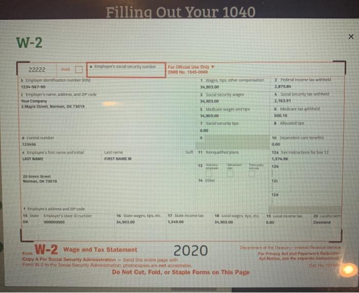 Filling Out Your 1040 The Second Page As The 1040 Chegg Com