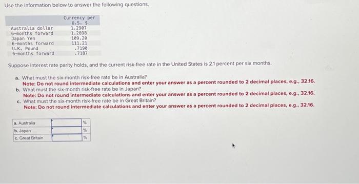 Solved Use the information below to answer the following | Chegg.com