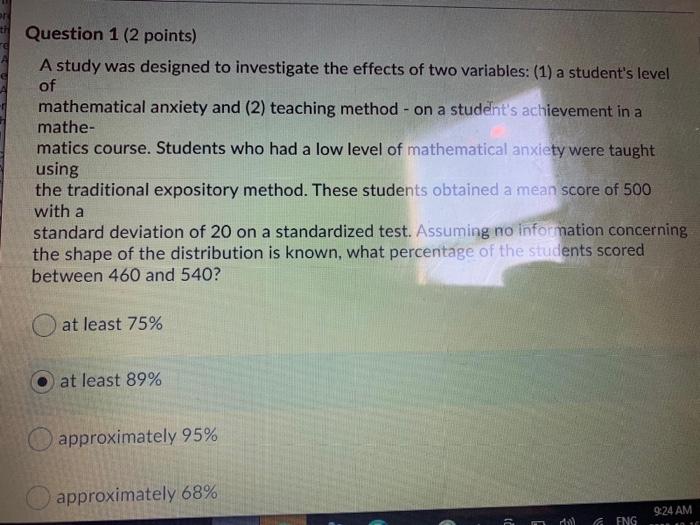 Solved Question 1 (2 points) A study was designed to | Chegg.com