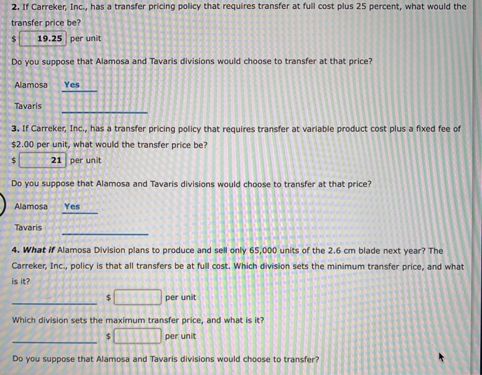 Solved Determining MarketBased and Negotiated Transfer