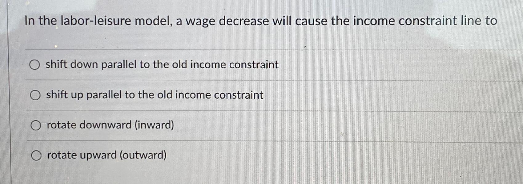 Solved In the labor-leisure model, a wage decrease will | Chegg.com