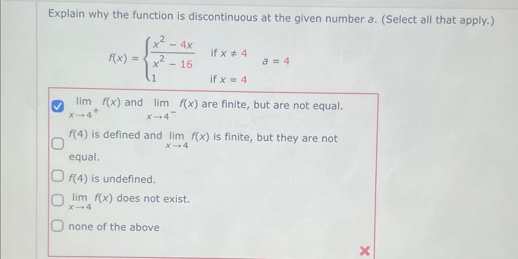Solved Explain why the function is discontinuous at the | Chegg.com