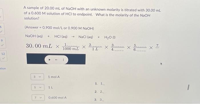 Solved A sample of 20.00 mL of NaOH with an unknown molarity | Chegg.com