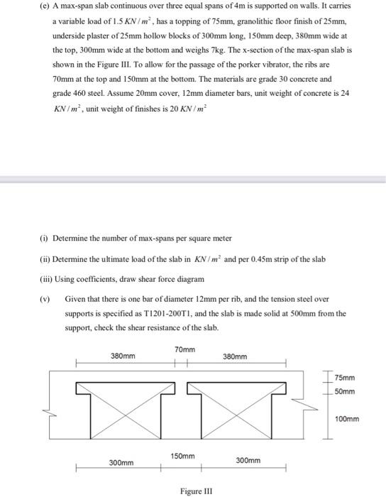 Solved (e) A max-span slab continuous over three equal spans | Chegg.com