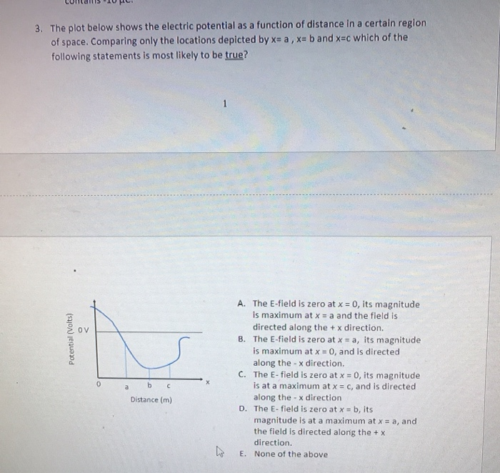 Solved 3. The plot below shows the electric potential as a | Chegg.com