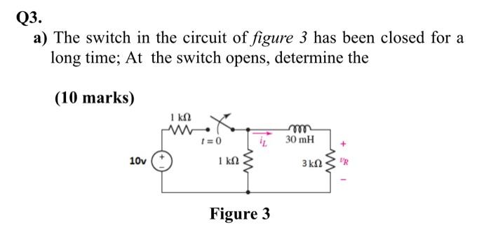 Solved Q3. a) The switch in the circuit of figure 3 has been | Chegg.com