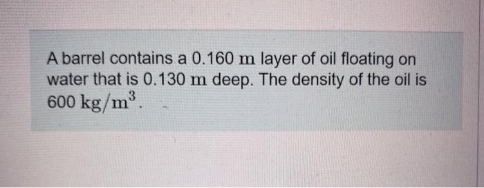 Solved A barrel contains a 0.160 m layer of oil floating on | Chegg.com