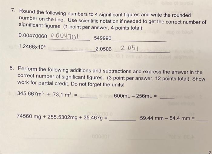 Solved 7. Round the following numbers to 4 significant | Chegg.com