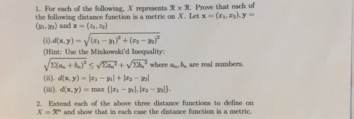 Solved 2. Extend each of the above three distance functions | Chegg.com