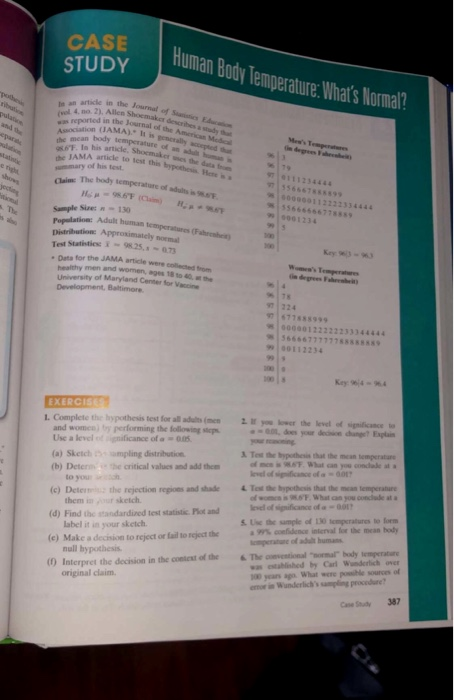 CASE STUDY Human Body Temperature: What's Normal? | Chegg.com