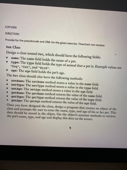 Solved COP1000 DIRECTION: Provide for the pseudocode and UML | Chegg.com