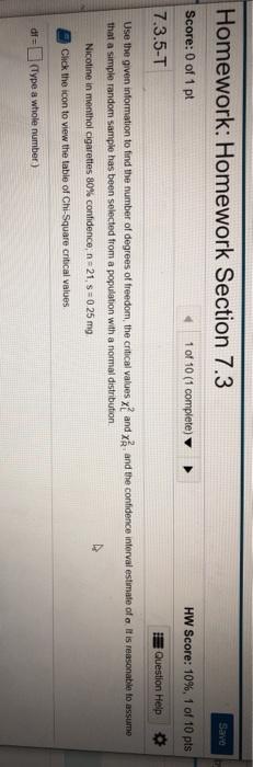 Solved Homework: Homework Section 7.3 Save Score: 0 of 1 pt | Chegg.com