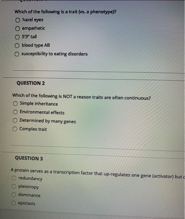 Solved Which Of The Following Is A Trait Vs A Phenotype Chegg Com