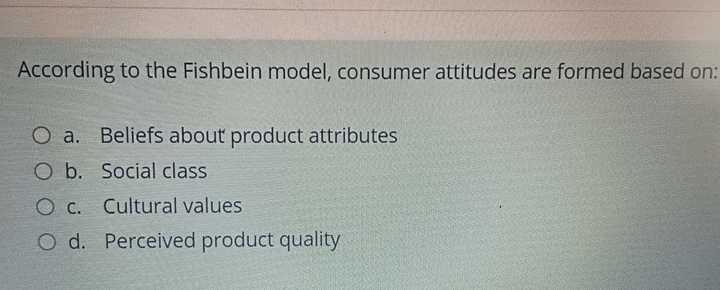 Solved According to the Fishbein model, consumer attitudes | Chegg.com