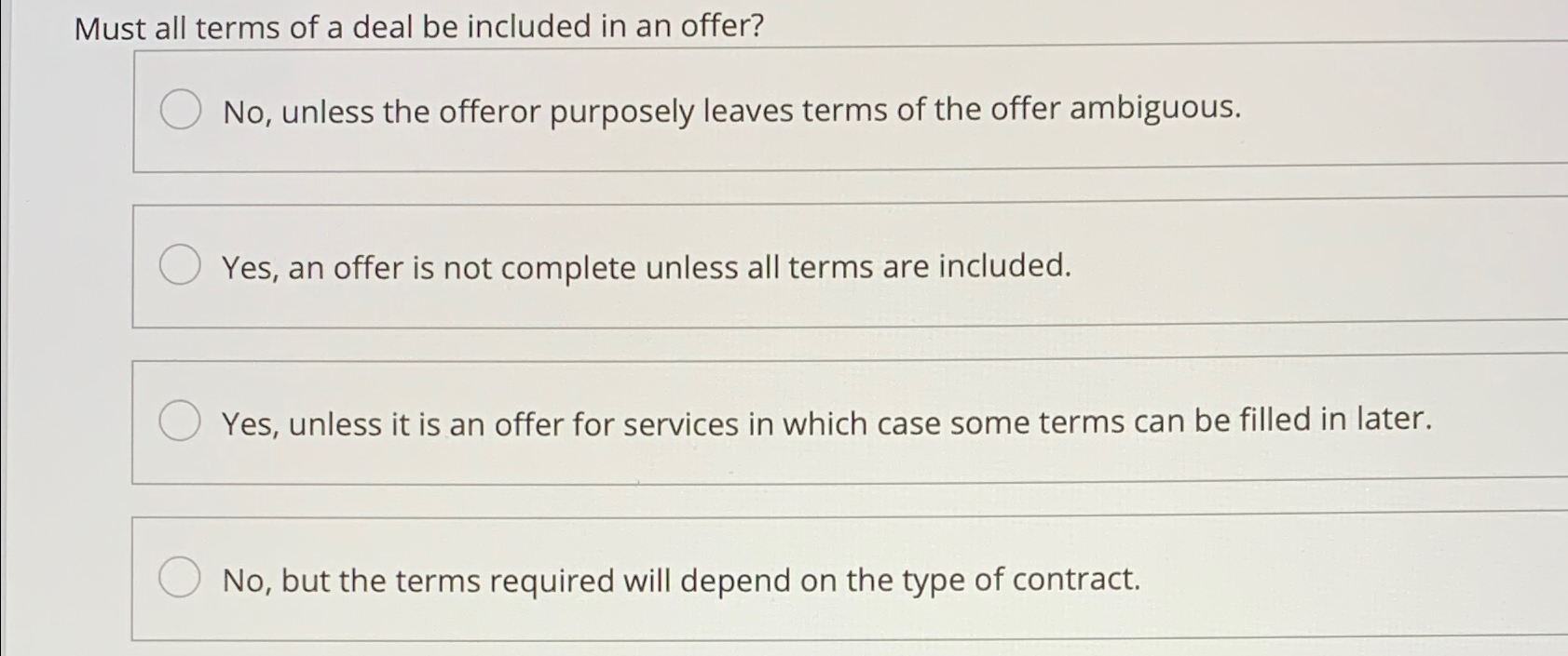 Solved Must all terms of a deal be included in an offer?No, | Chegg.com