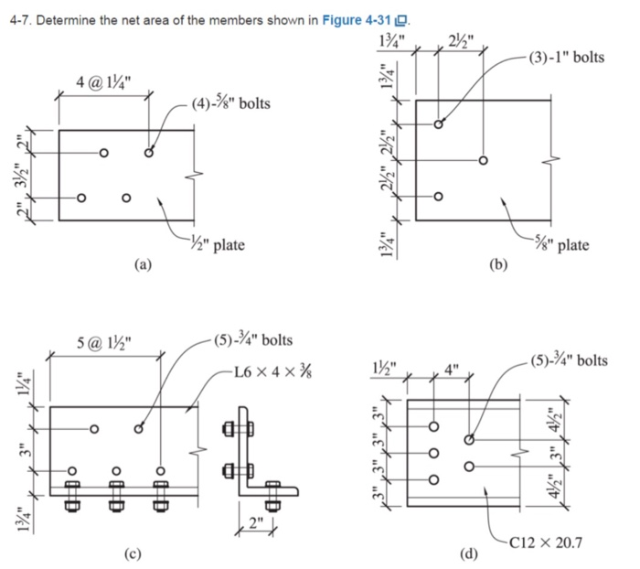 Solved 4-7. Determine the net area of the members shown in | Chegg.com