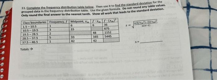 Solved 11. Complete the frequency distribution table below. | Chegg.com