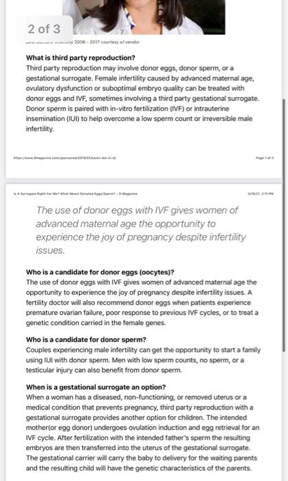 2 of 3 2006-2017 courtesy of vendor What is third party reproduction? Third party reproduction may involve donor eggs, donor