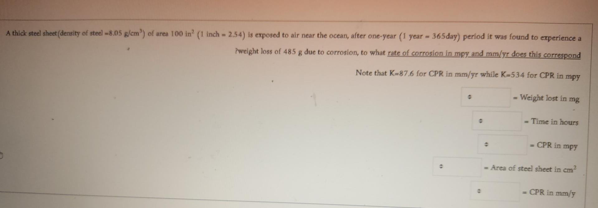 Solved A thick steel sheet (density of steel =8.05 g/cm) of