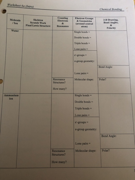 Solved: Chemical Bonding Worksheet 6a (Intro) Electron Gro... | Chegg.com