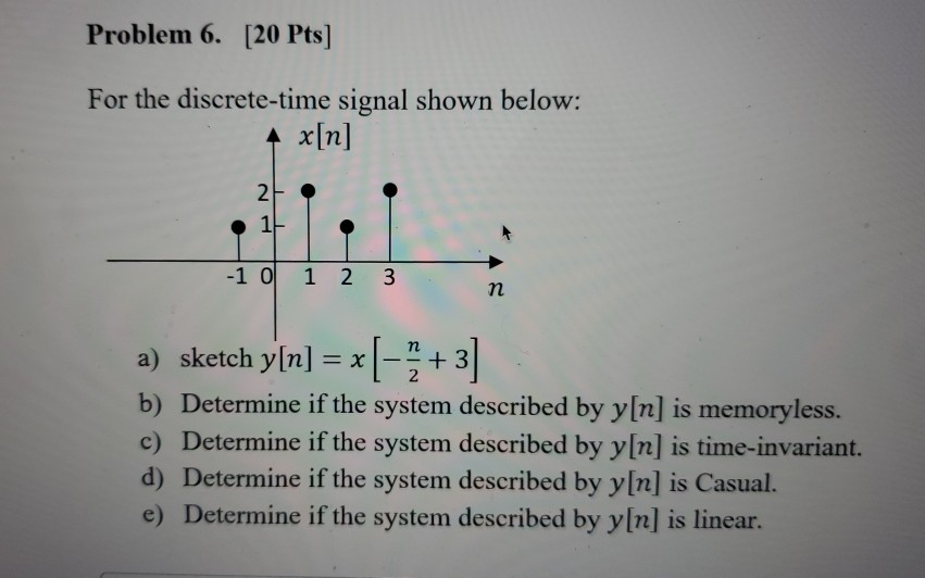 Solved Problem 6. [20 Pts] For the discrete-time signal | Chegg.com