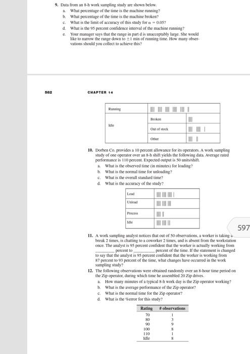 Solved 9. Data froen an 8-h work sampling study are shown | Chegg.com