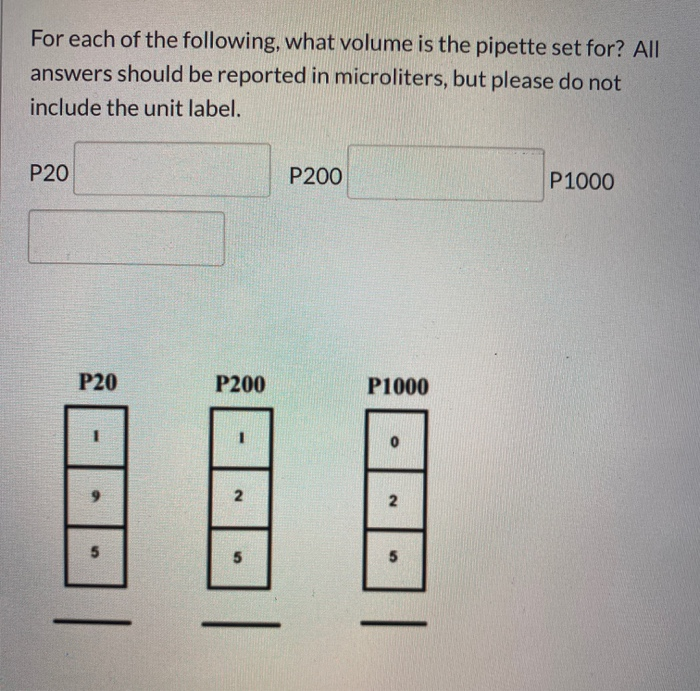 Solved For each of the following, what volume is the pipette
