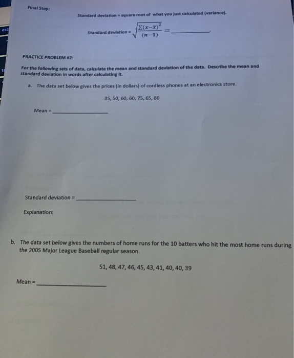Solved CALCULATING MEAN AND STANDARD DEVIATION The mean is | Chegg.com