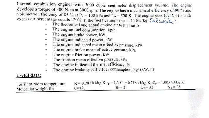 Solved Internal combustion engines with 3000 cubic | Chegg.com
