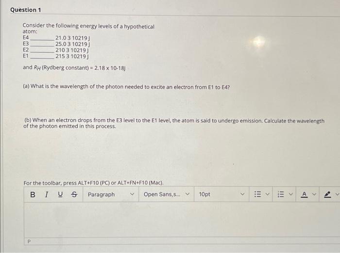 Solved Consider the following energy levels of a | Chegg.com