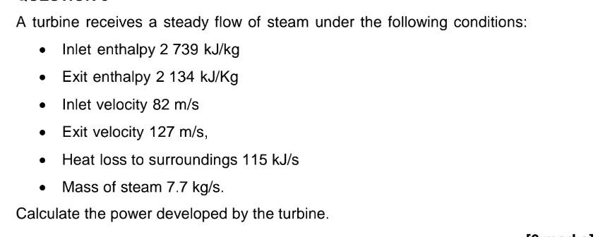 Solved A Turbine Receives A Steady Flow Of Steam Under The | Chegg.com