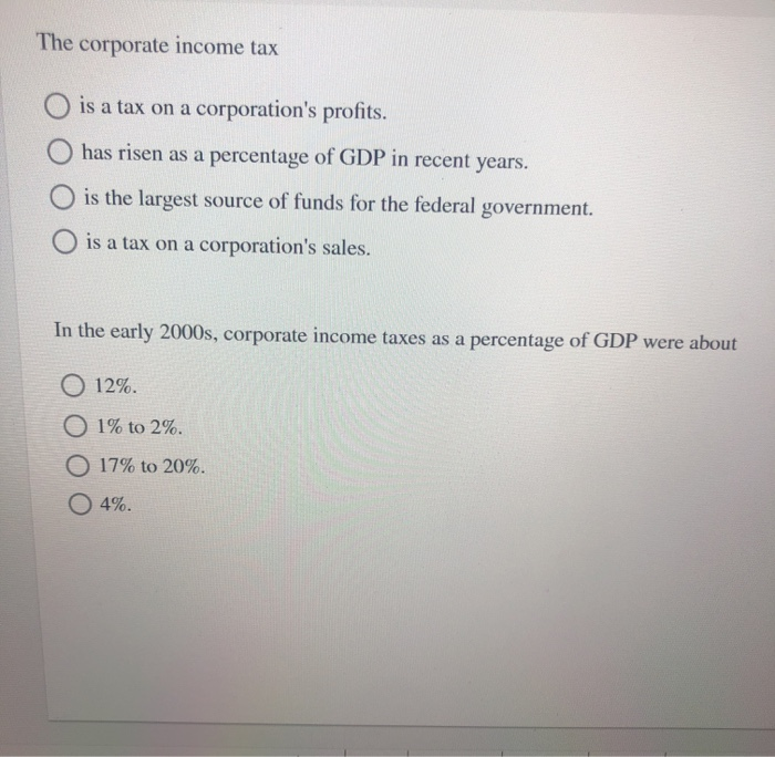 Solved The corporate tax O is a tax on a