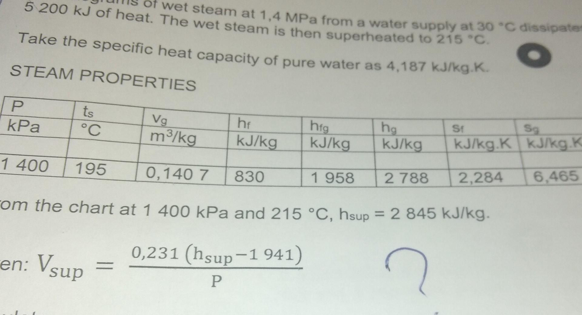 5200 KJ Of Heat Wet Steam At 1,4MPa From A Water | Chegg.com