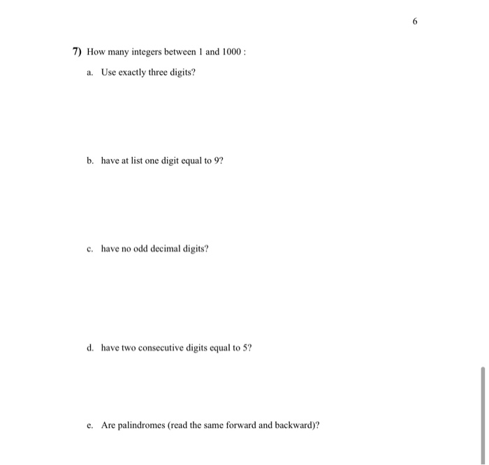 Solved 6 7) How many integers between 1 and 1000: a. Use | Chegg.com