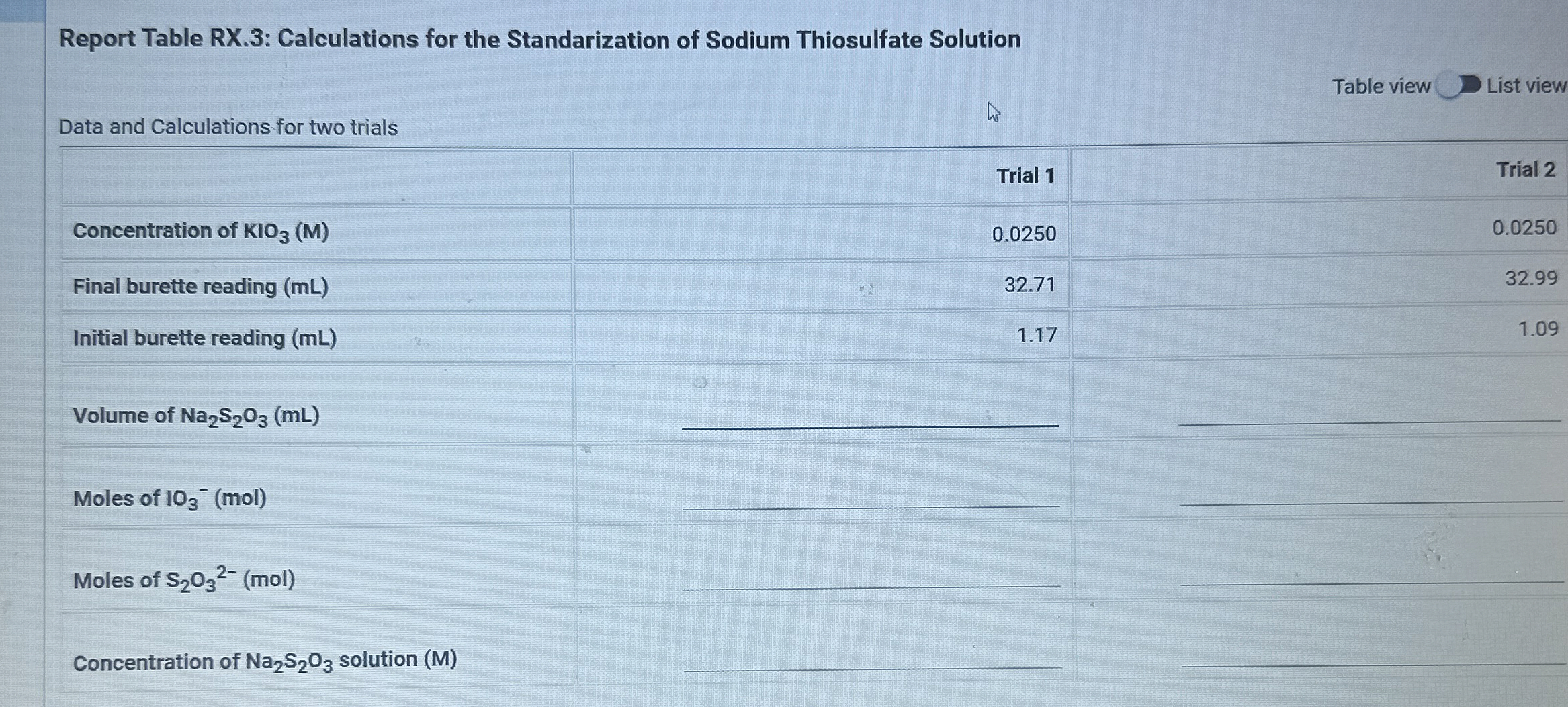Report Table RX.3 Calculations for the