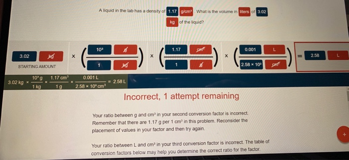 Solved A liquid in the lab has a density of 1.17 g/cm What | Chegg.com
