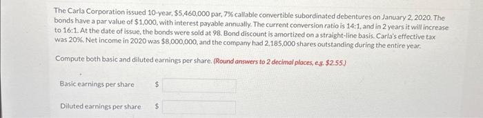 Solved The Carla Corporation issued 10-year, $5,460,000 par, | Chegg.com